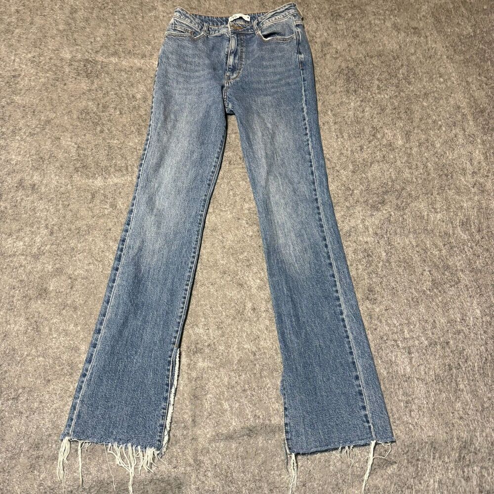Zara Womens Jeans Size 6 Blue Distressed Boot Cut Straight Flared